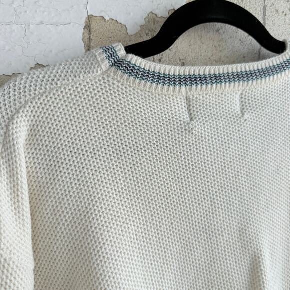 Vtg 90s Sweater Men L Cricket V Neck Sweater Cream Embroidered Isuzu Logo Preppy - Picture 9 of 12